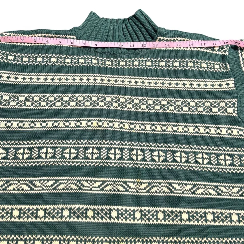 Vtg Gap Snowflake‎ Mock Neck Sweater Sz Large Green Women's Y2K